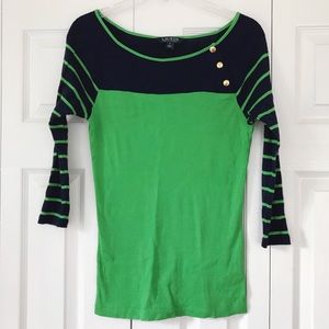 Ralph Lauren Navy & Green Striped Sleeve Shirt